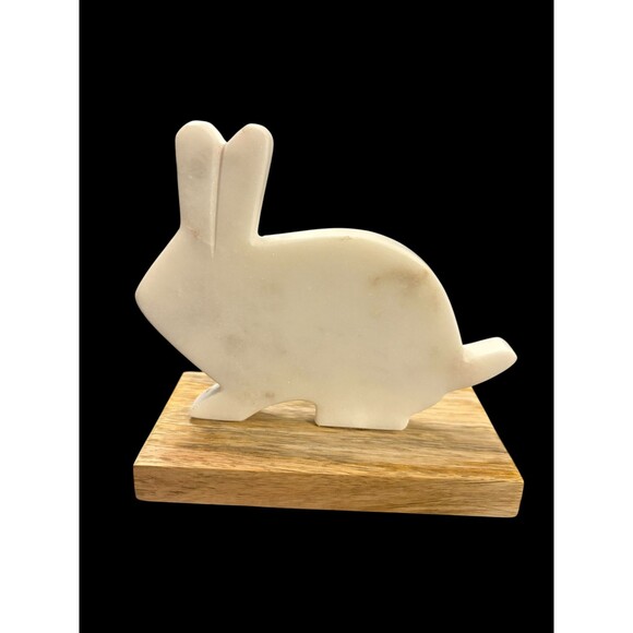 Other - White Marble Bunny Figurine On Wooden base- Minimalist Rabbit Sculpture - India